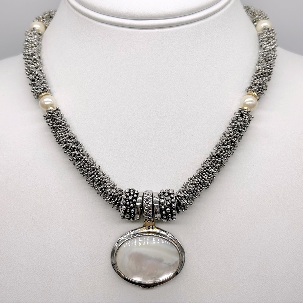 Stocko Vintage Silver and Pearl Pendant Necklace